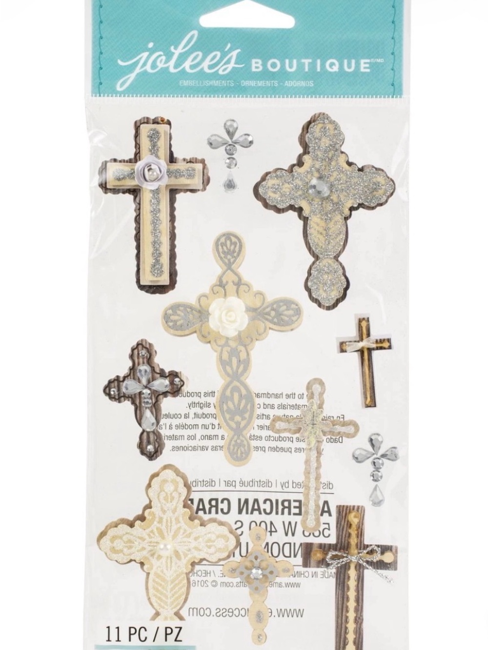 Jolee's Boutique Gold & Cream Cross Embellishment Pack - 11pc scrapbooking